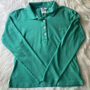 Lacoste vintage bamboo green cotton long sleeve polo